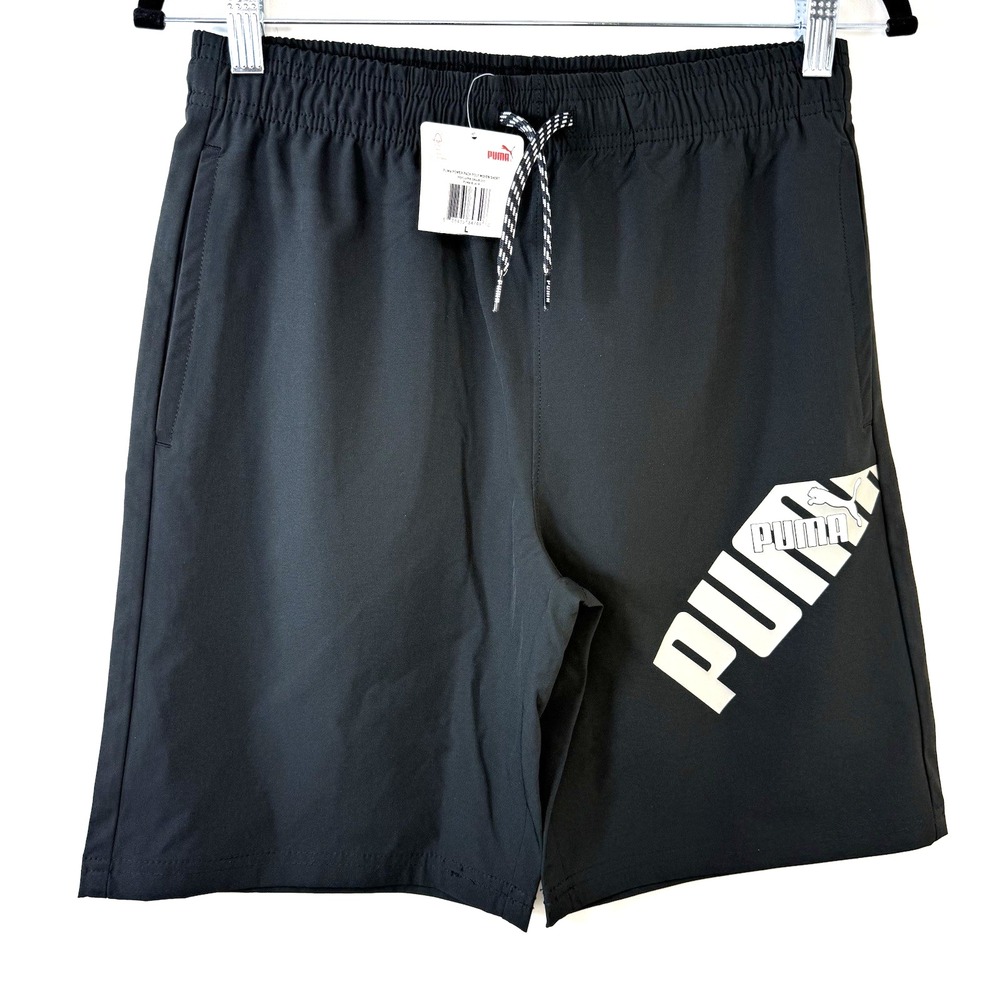PUMA Boys Black Athletic‎ Shorts Size L 13-14 Stretch Drawstring Pockets NWT